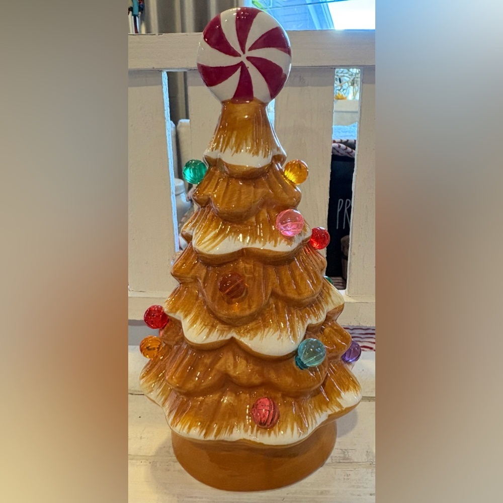 Festive Ceramic Christmas Tree with Candy Topper
